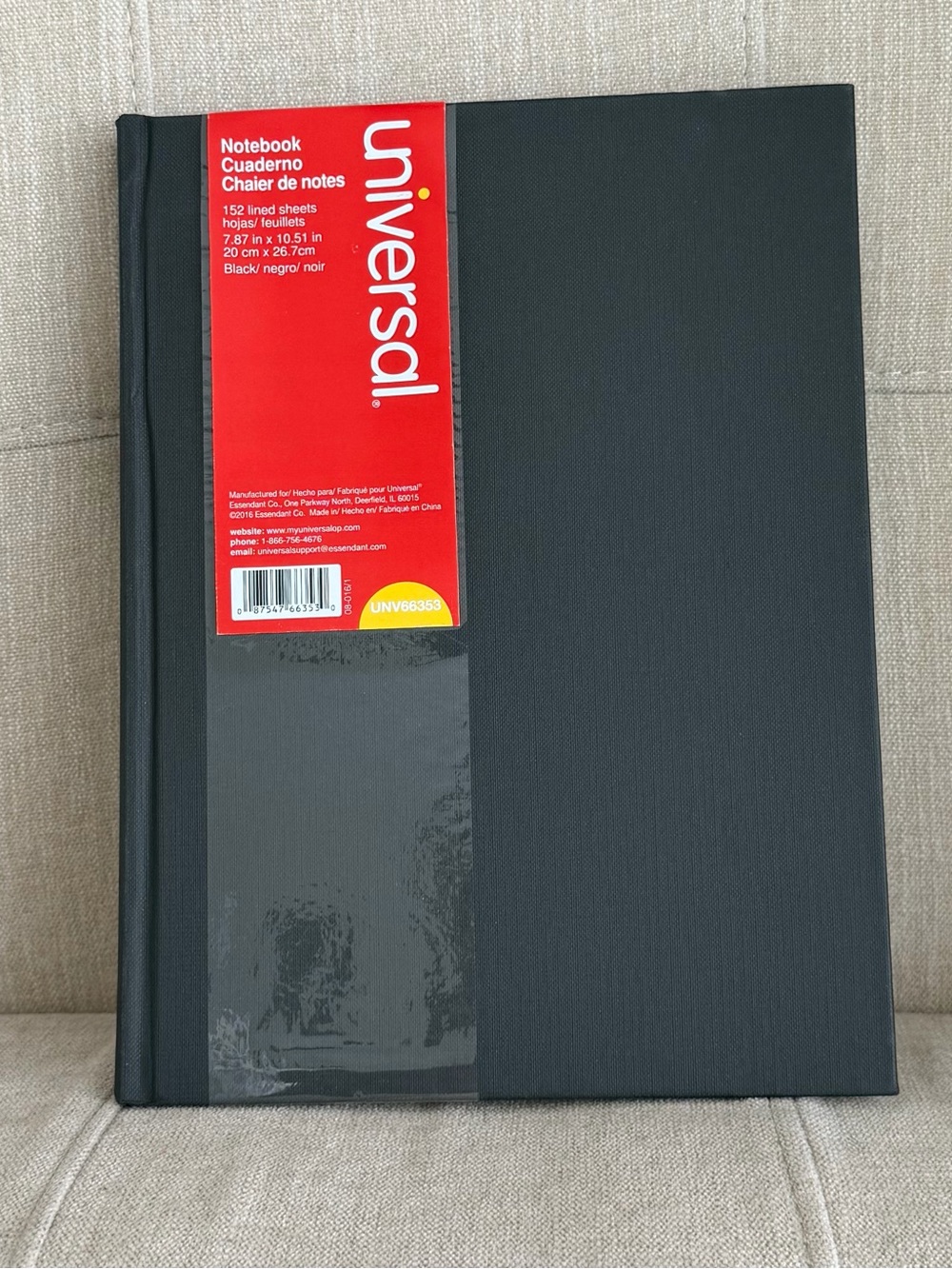 Universal Hardcover Lined Notebook Journal – Black – 152 Sheets – New